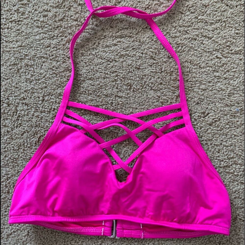 Pink Halter criss cross bikini top